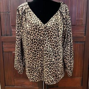 LOFT Animal Print V-Neck Blouse, Large